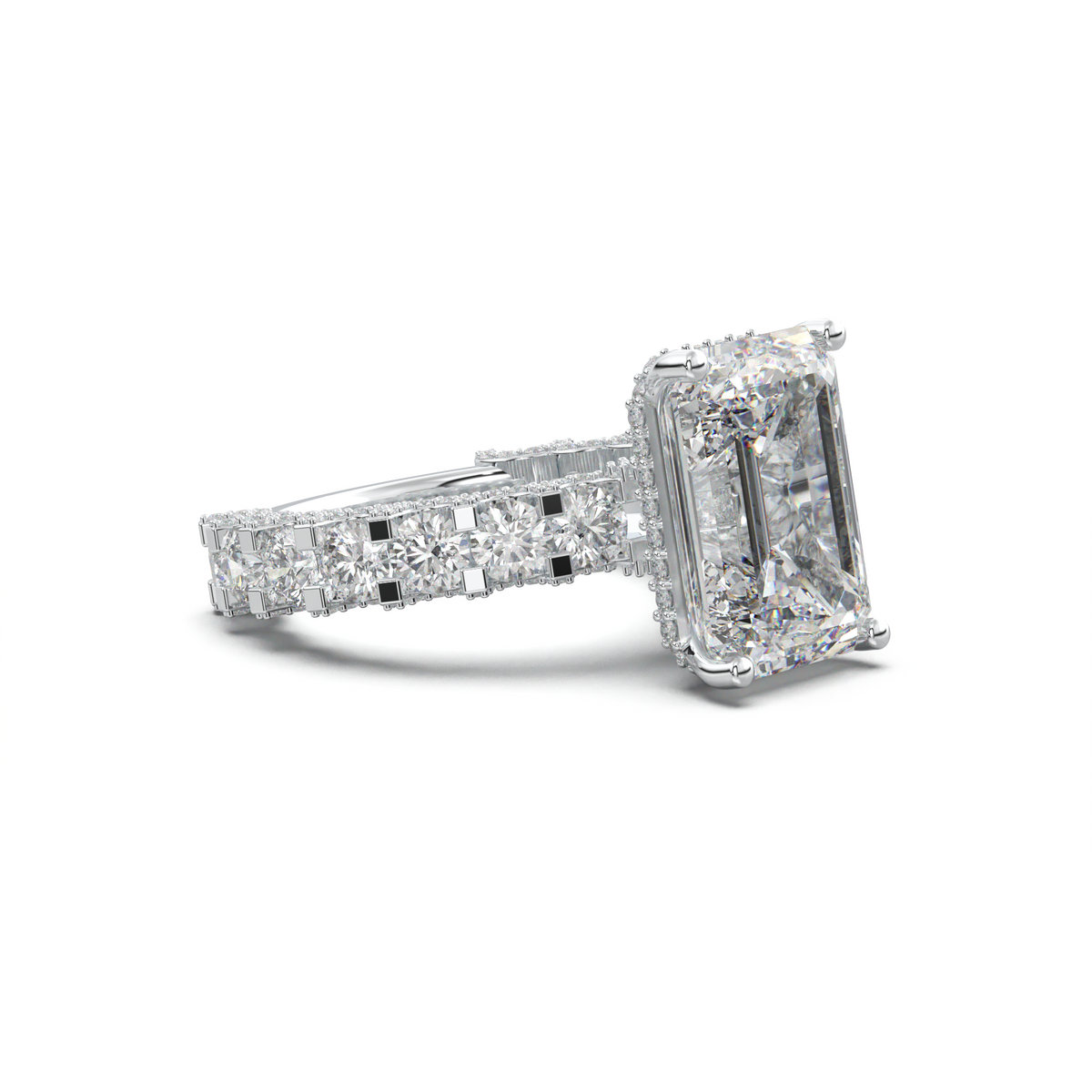 Emerald Diamond Band Engagement Ring