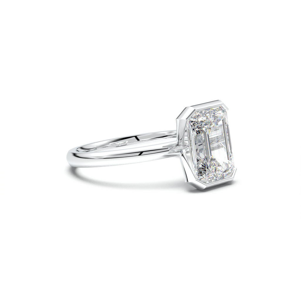 Emerald Cut Half-Bezel Engagement Ring