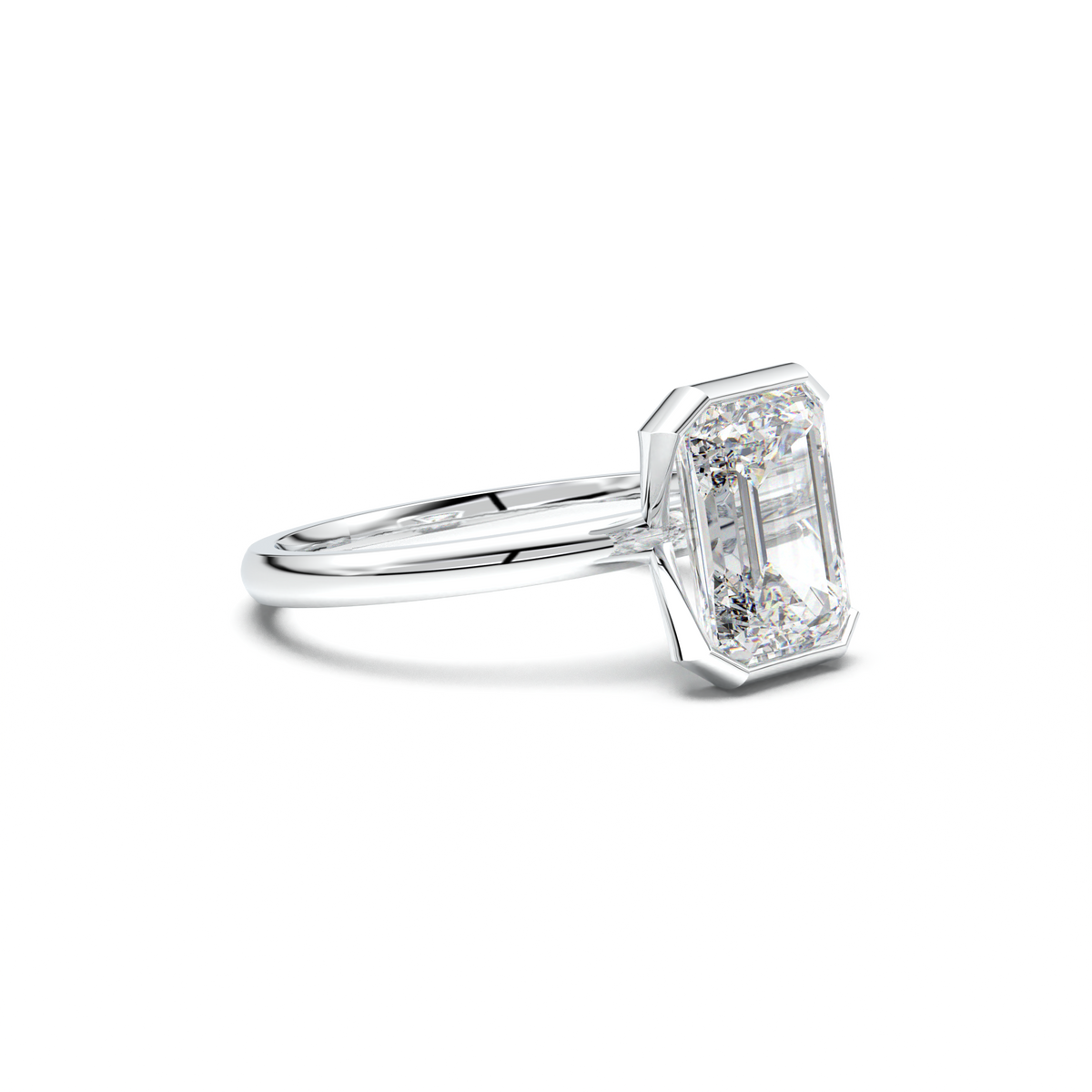 Emerald Cut Half-Bezel Engagement Ring