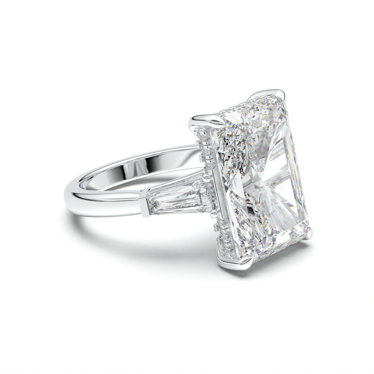 Radiant Baguette Hidden Halo Engagement Ring