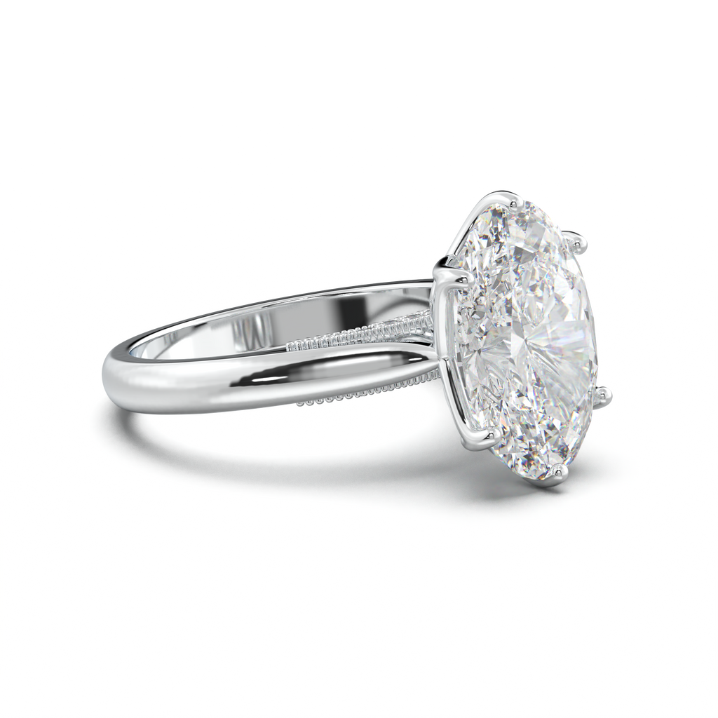 Oval Tulip Setting Hidden bridge Halo Engagement Ring