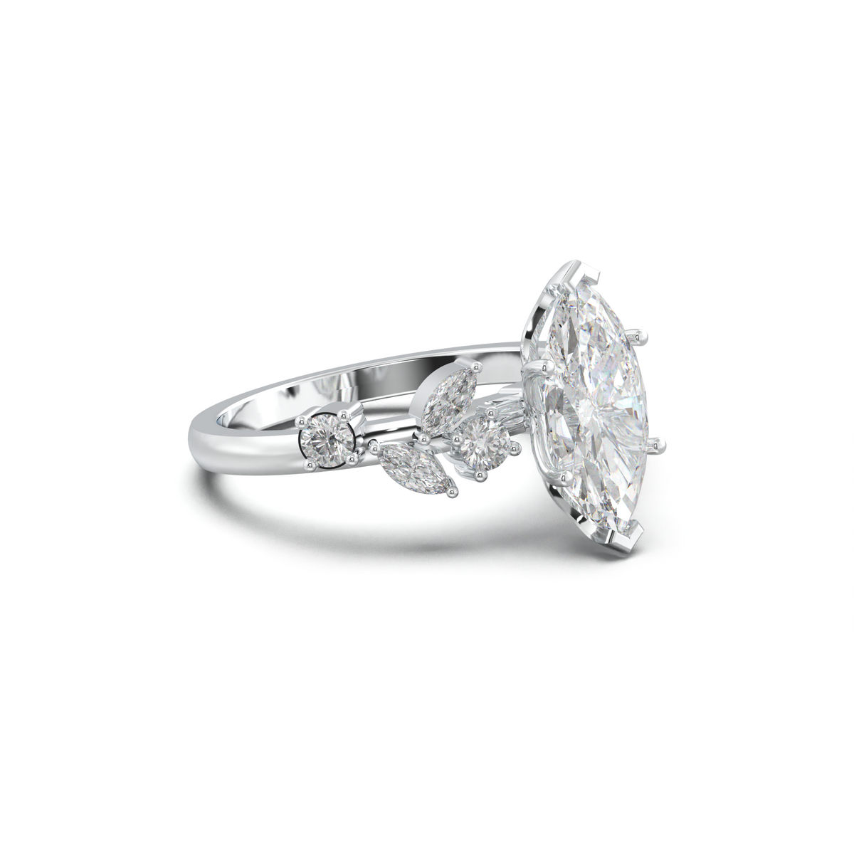 Marquise Mixed Side-Stone Engagement Ring