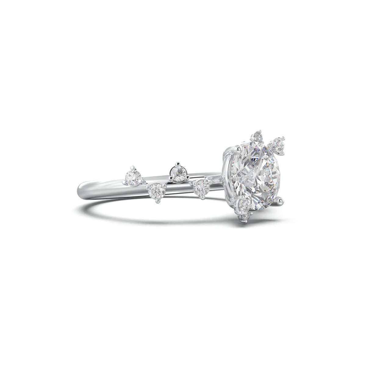 Round Botanical Accent Engagement Ring