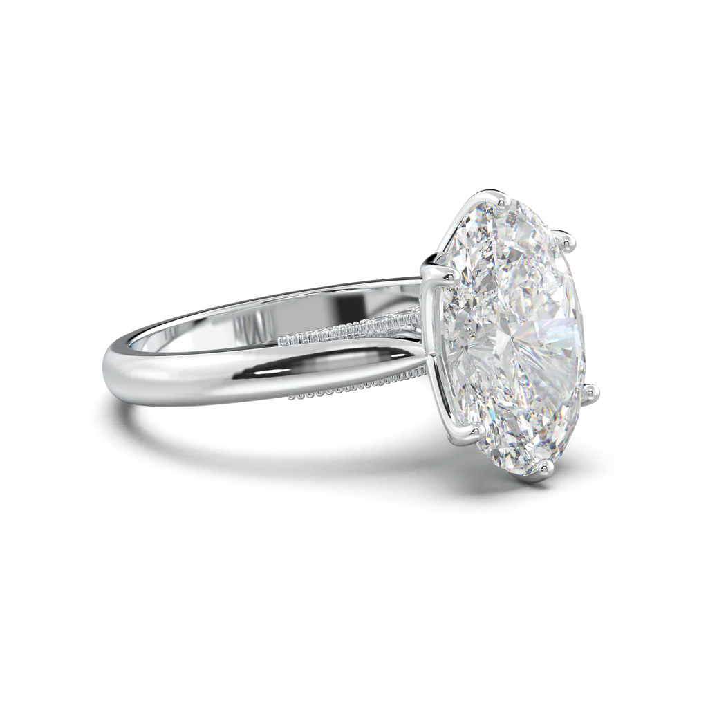 Oval Tulip Setting Hidden bridge Halo Engagement Ring