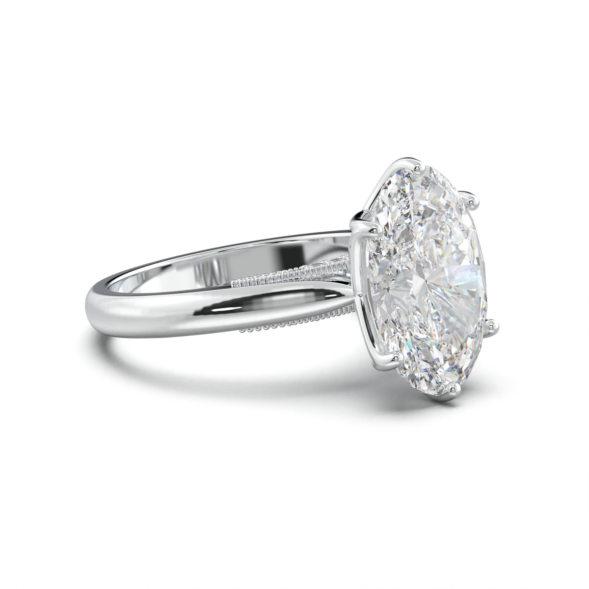 Oval Tulip Setting Hidden bridge Halo Engagement Ring