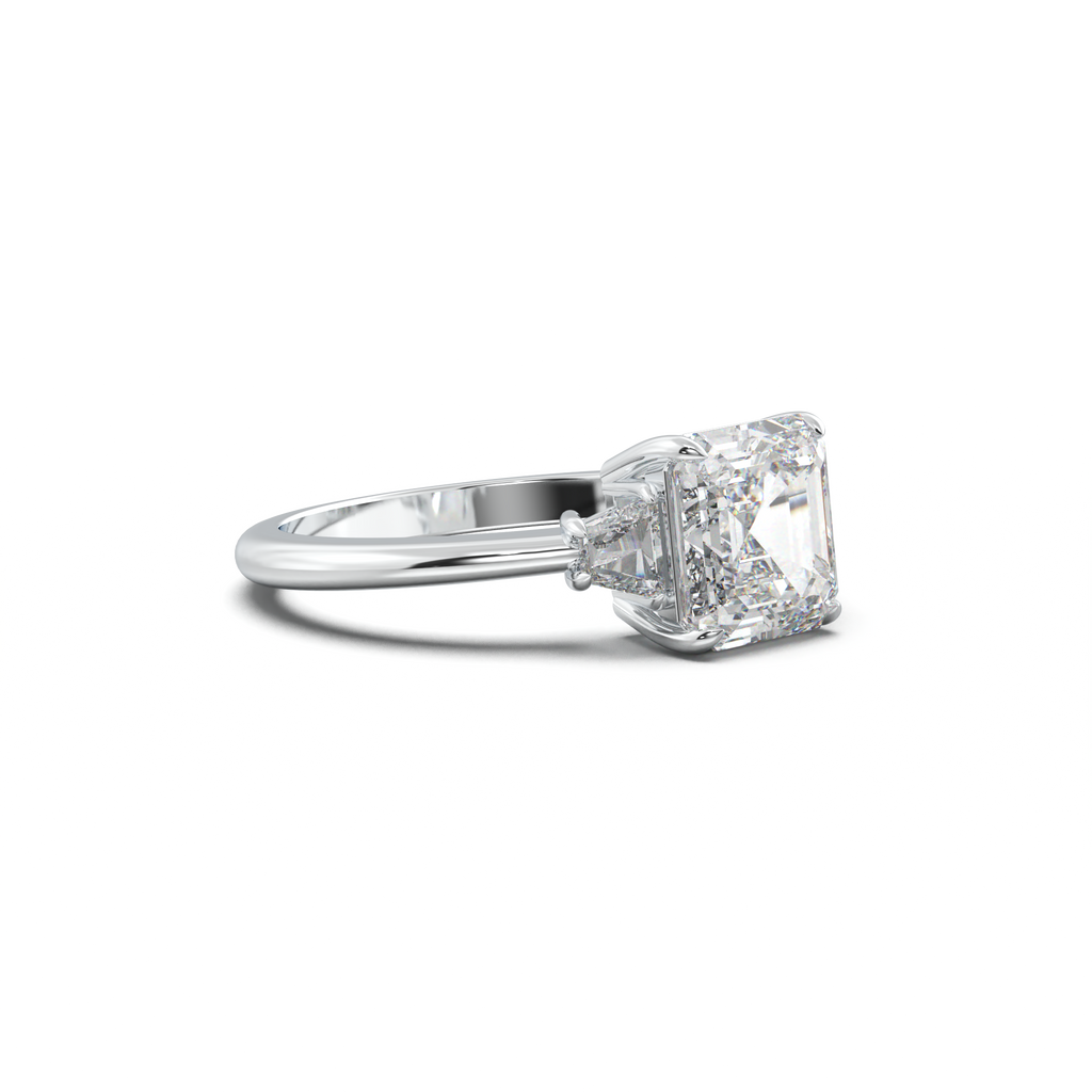 Asscher Baguette Three-Stone Engagement Ring