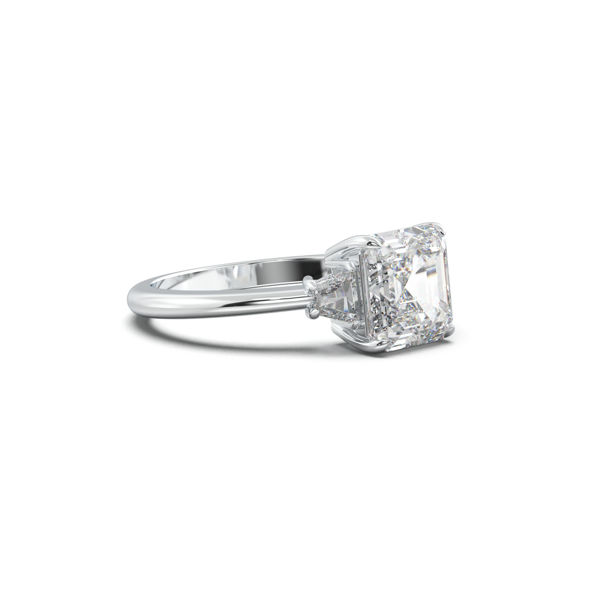 Asscher Baguette Three-Stone Engagement Ring
