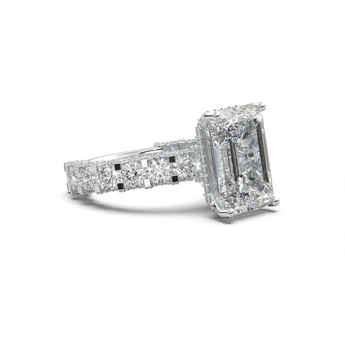 Emerald Diamond Band Engagement Ring