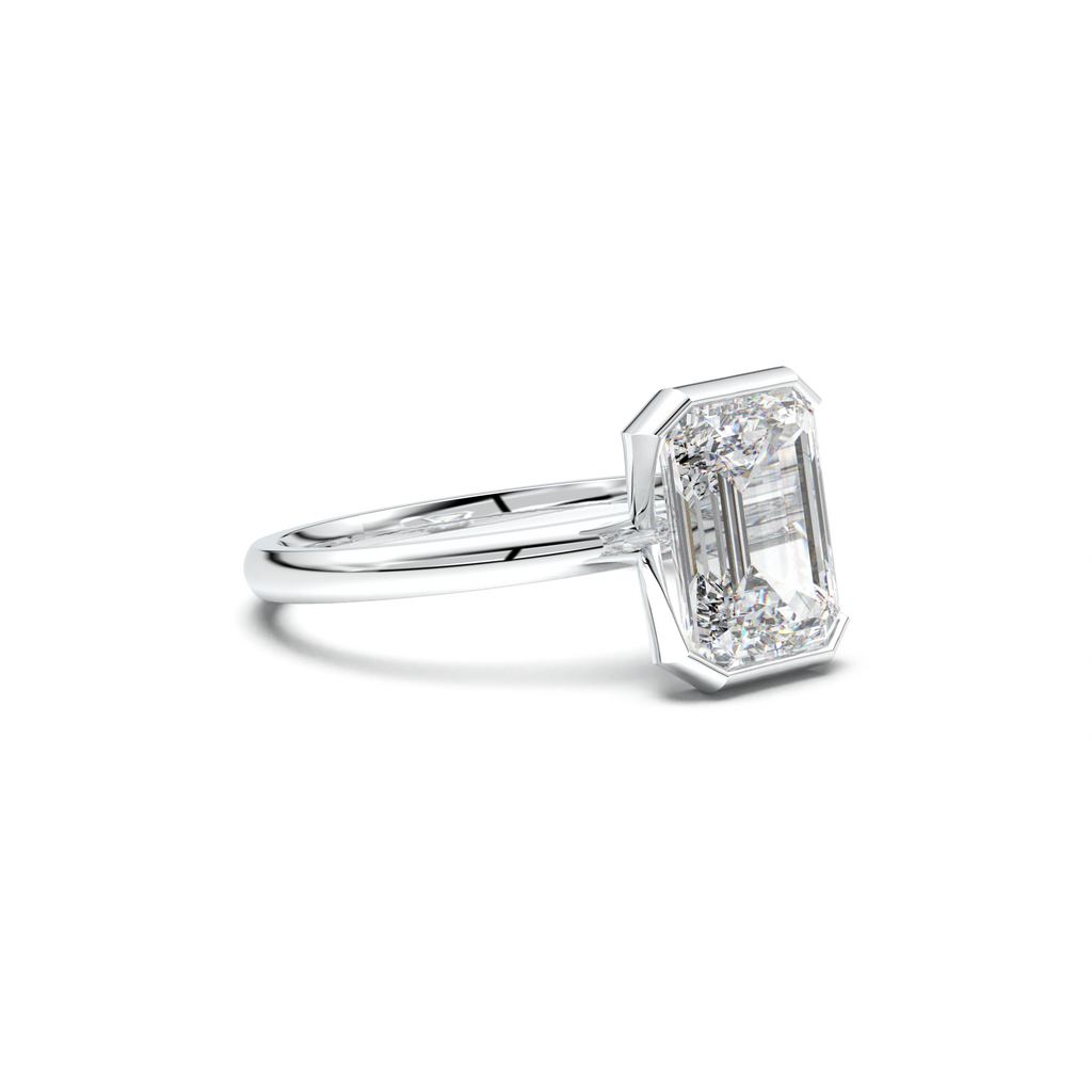 Emerald Cut Half-Bezel Engagement Ring