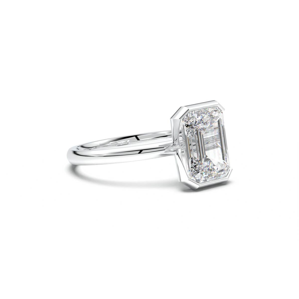 Emerald Cut Half-Bezel Engagement Ring