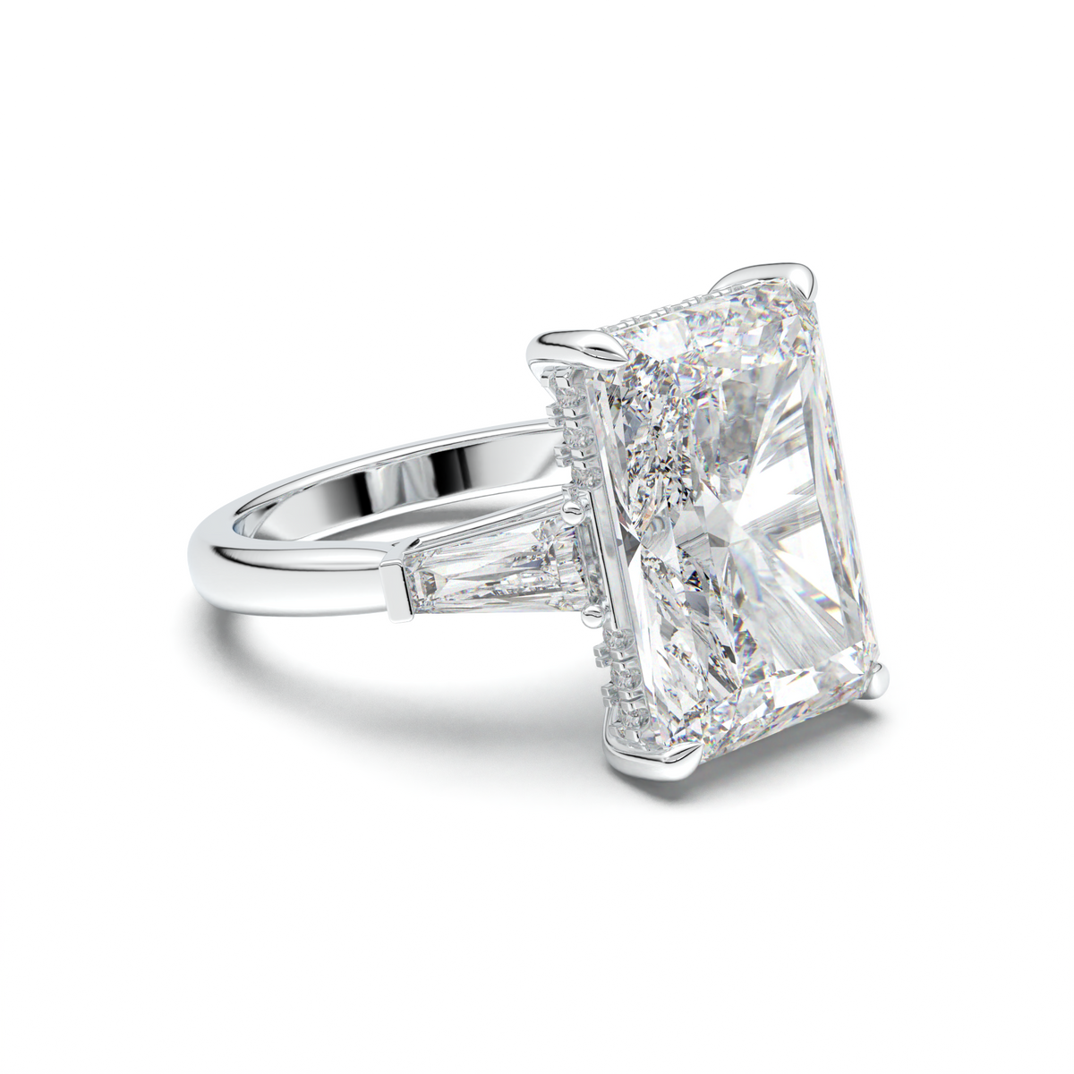 Radiant Baguette Hidden Halo Engagement Ring