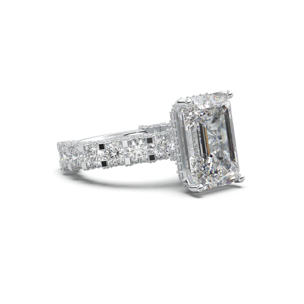 Emerald Diamond Band Engagement Ring
