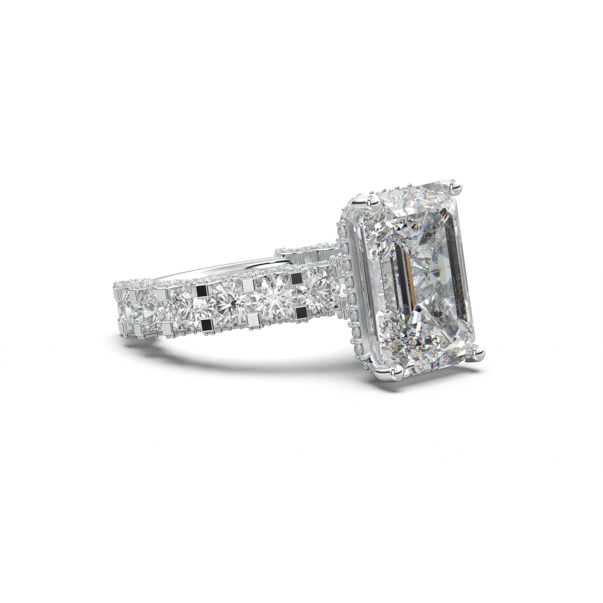 Emerald Diamond Band Engagement Ring