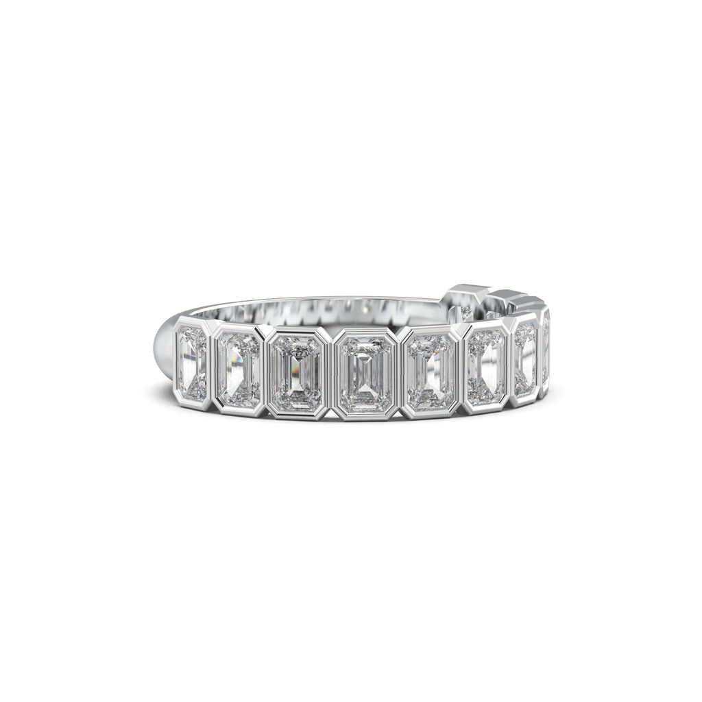 Emerald Bezel Half-Eternity Wedding Band