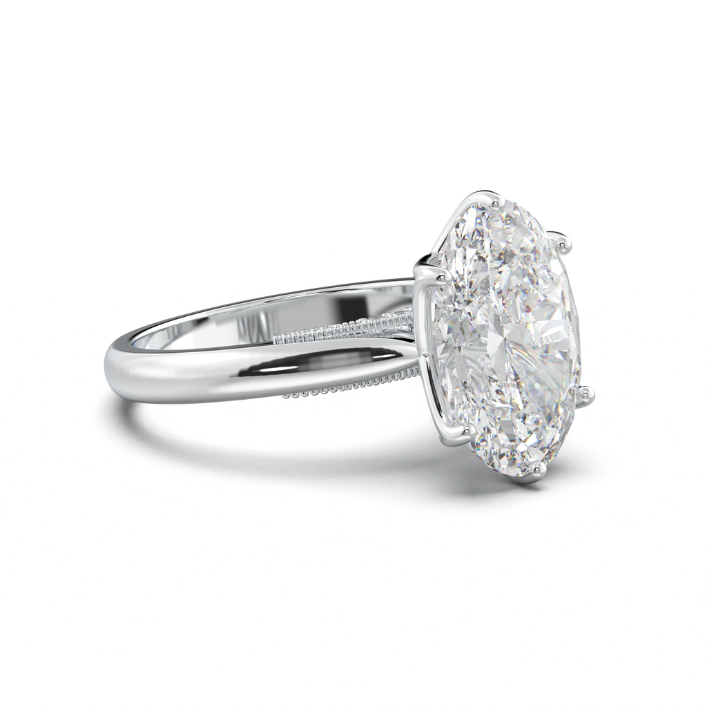 Oval Tulip Setting Hidden bridge Halo Engagement Ring