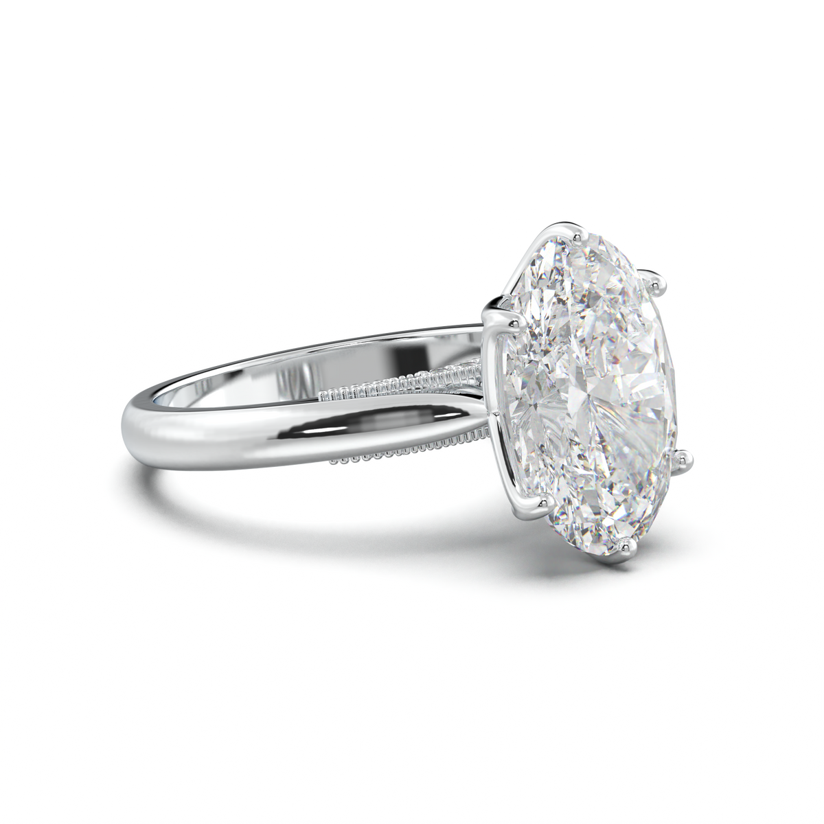 Oval Tulip Setting Hidden bridge Halo Engagement Ring