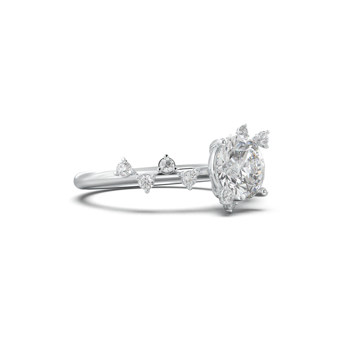 Round Botanical Accent Engagement Ring