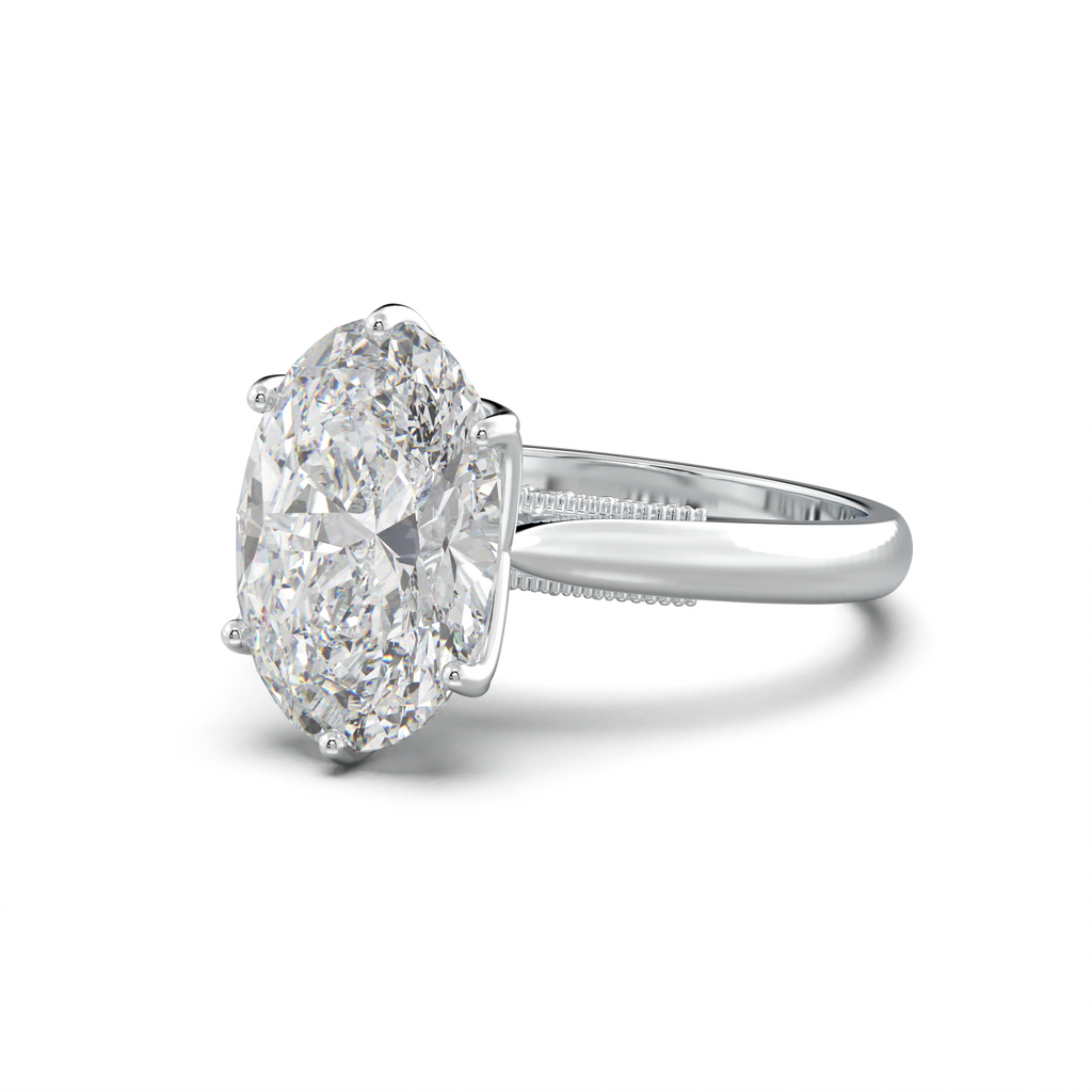 Oval Tulip Setting Hidden bridge Halo Engagement Ring