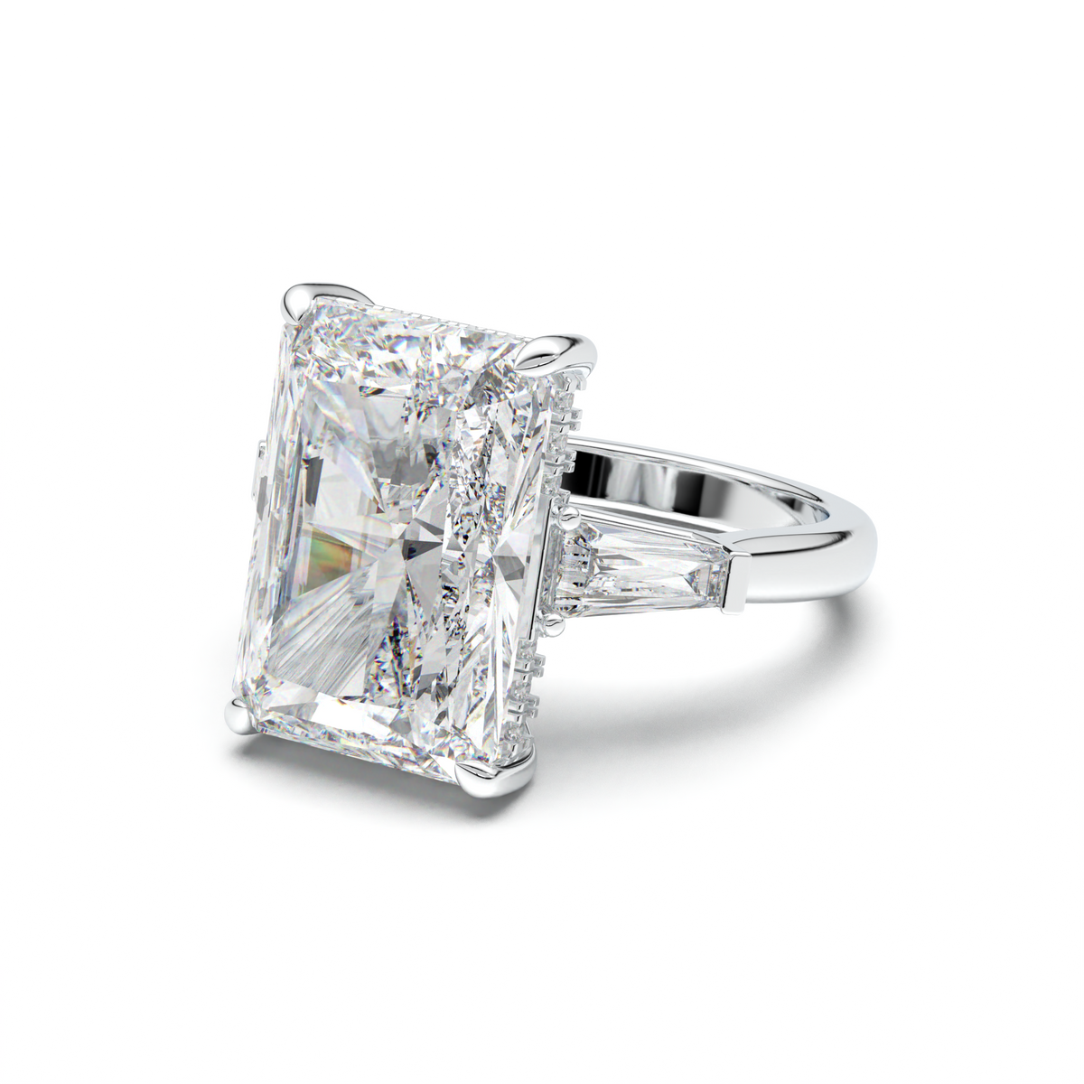 Radiant Baguette Hidden Halo Engagement Ring