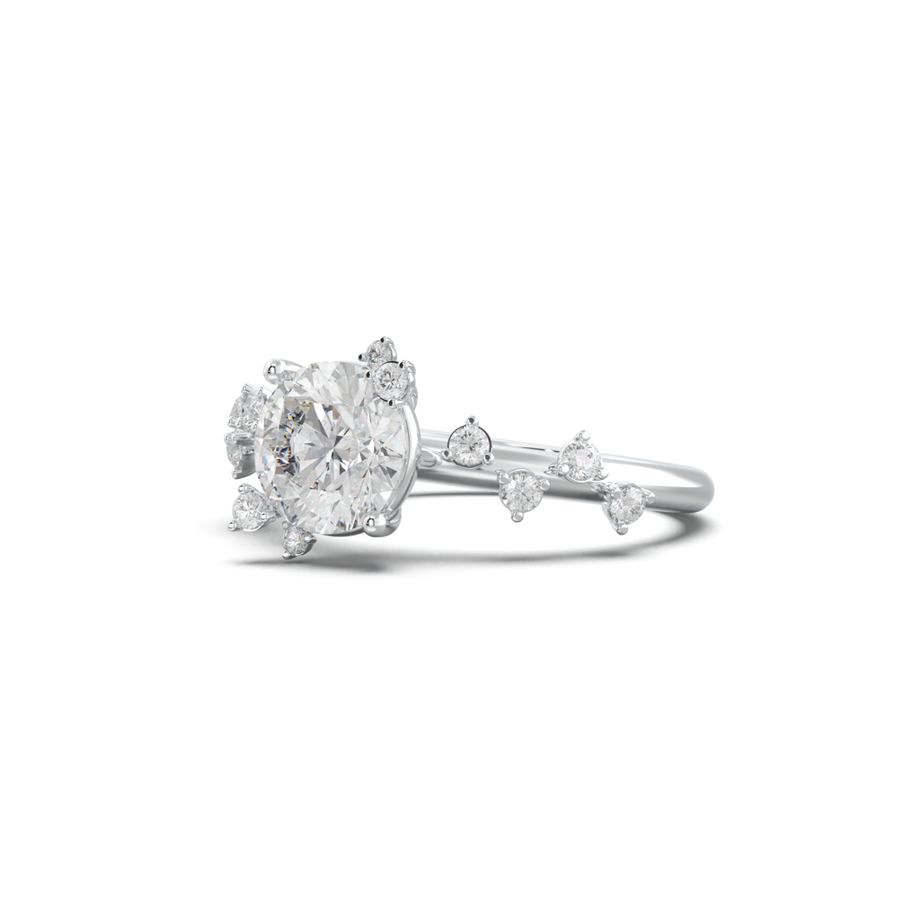 Round Botanical Accent Engagement Ring