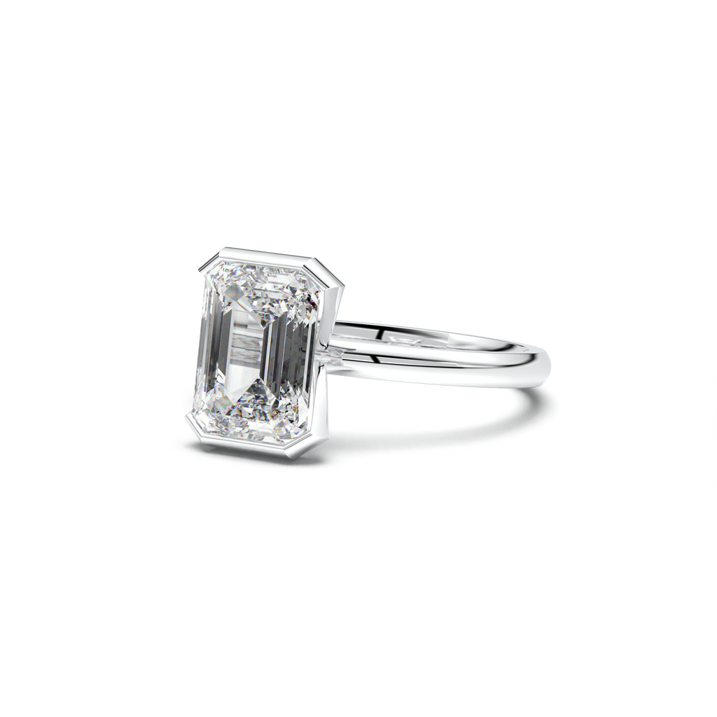Emerald Cut Half-Bezel Engagement Ring