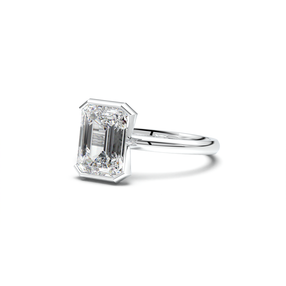 Emerald Cut Half-Bezel Engagement Ring