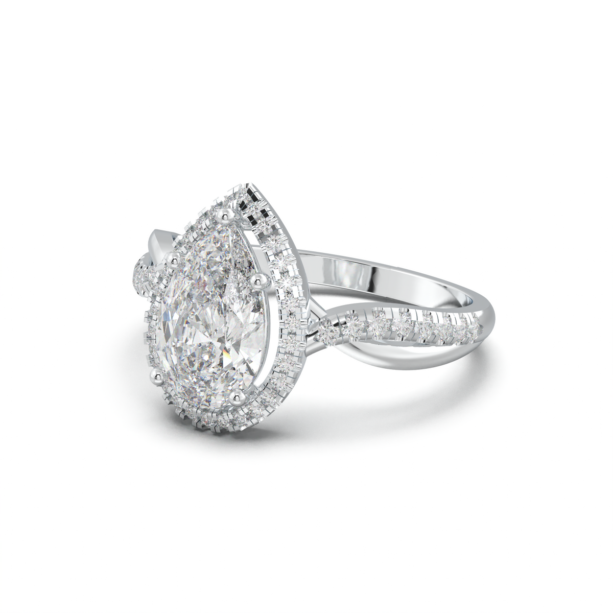 Pear Halo Twisted Pavé Engagement Ring