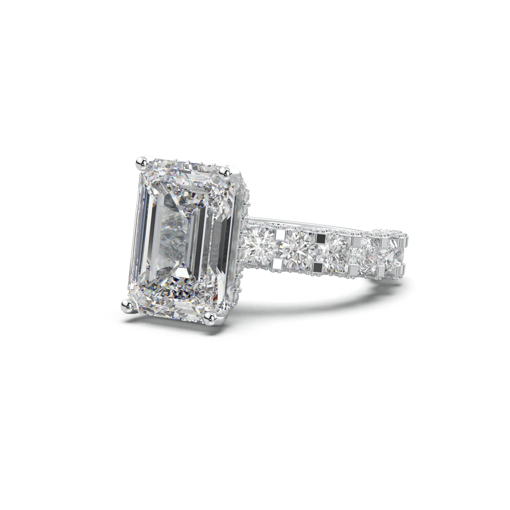 Emerald Diamond Band Engagement Ring