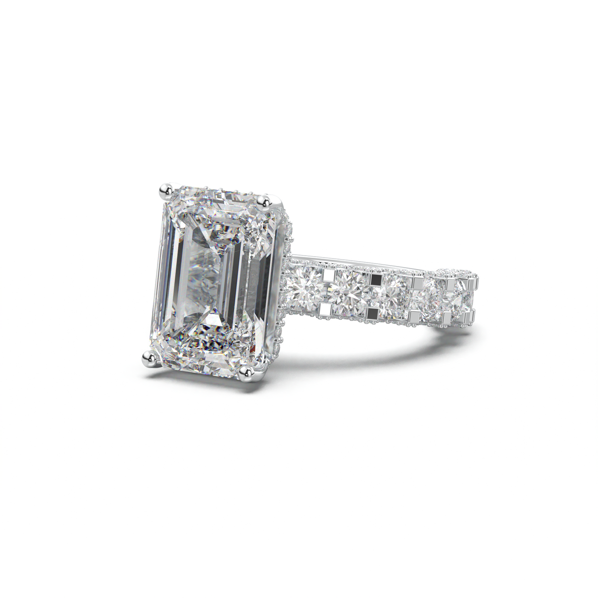 Emerald Diamond Band Engagement Ring
