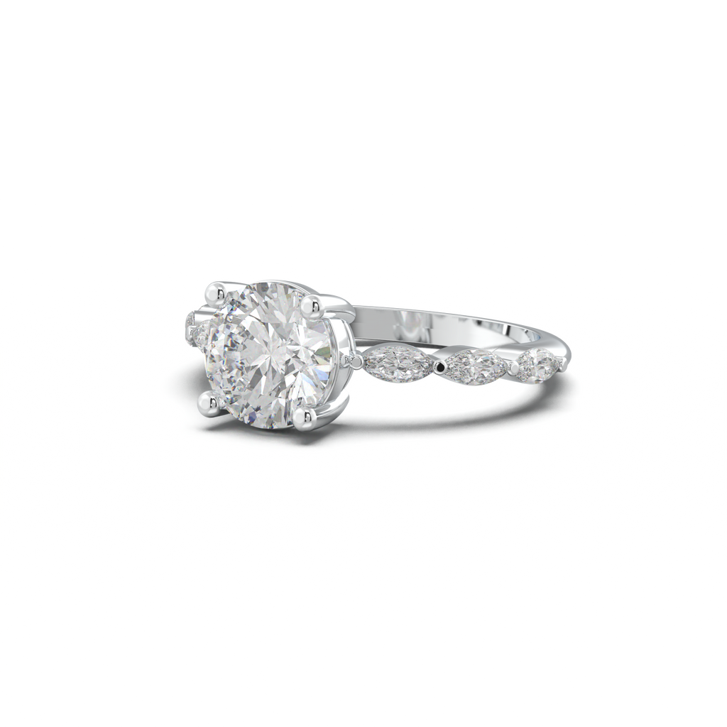 Round Marquise Side-Stone Engagement Ring
