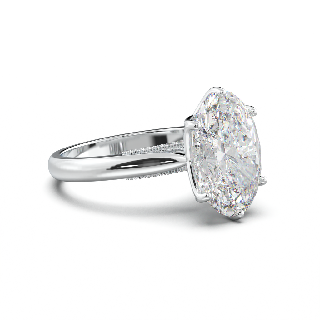 Oval Tulip Setting Hidden bridge Halo Engagement Ring