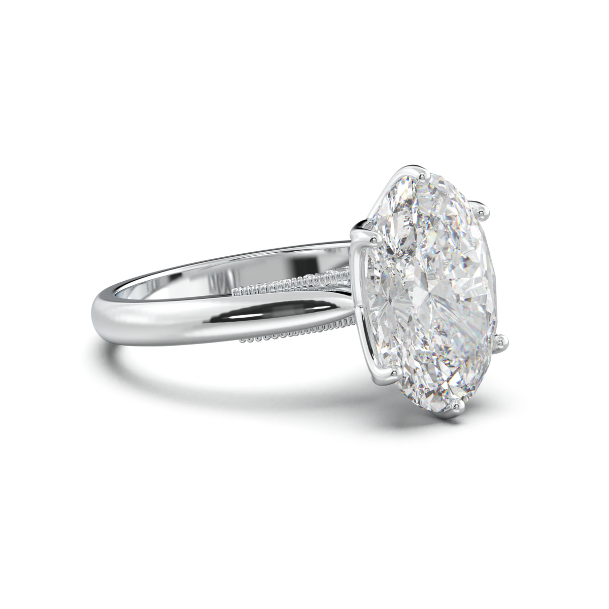 Oval Tulip Setting Hidden bridge Halo Engagement Ring