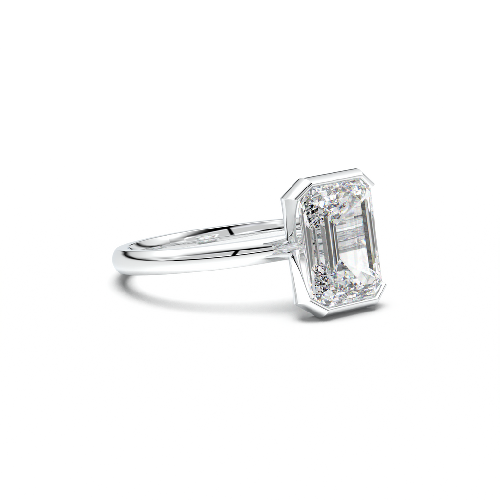 Emerald Cut Half-Bezel Engagement Ring