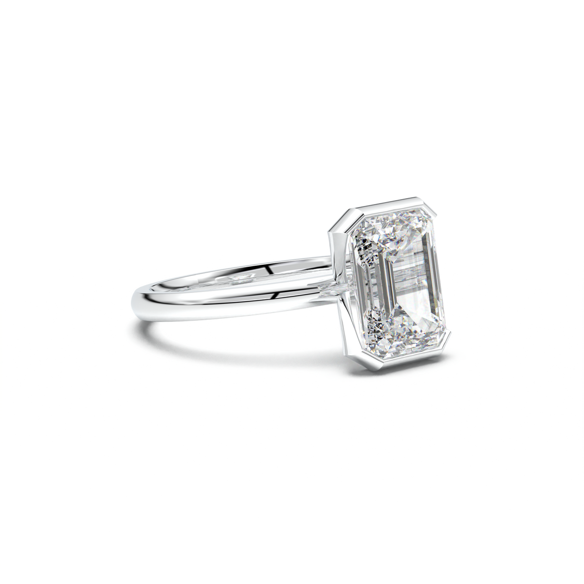 Emerald Cut Half-Bezel Engagement Ring