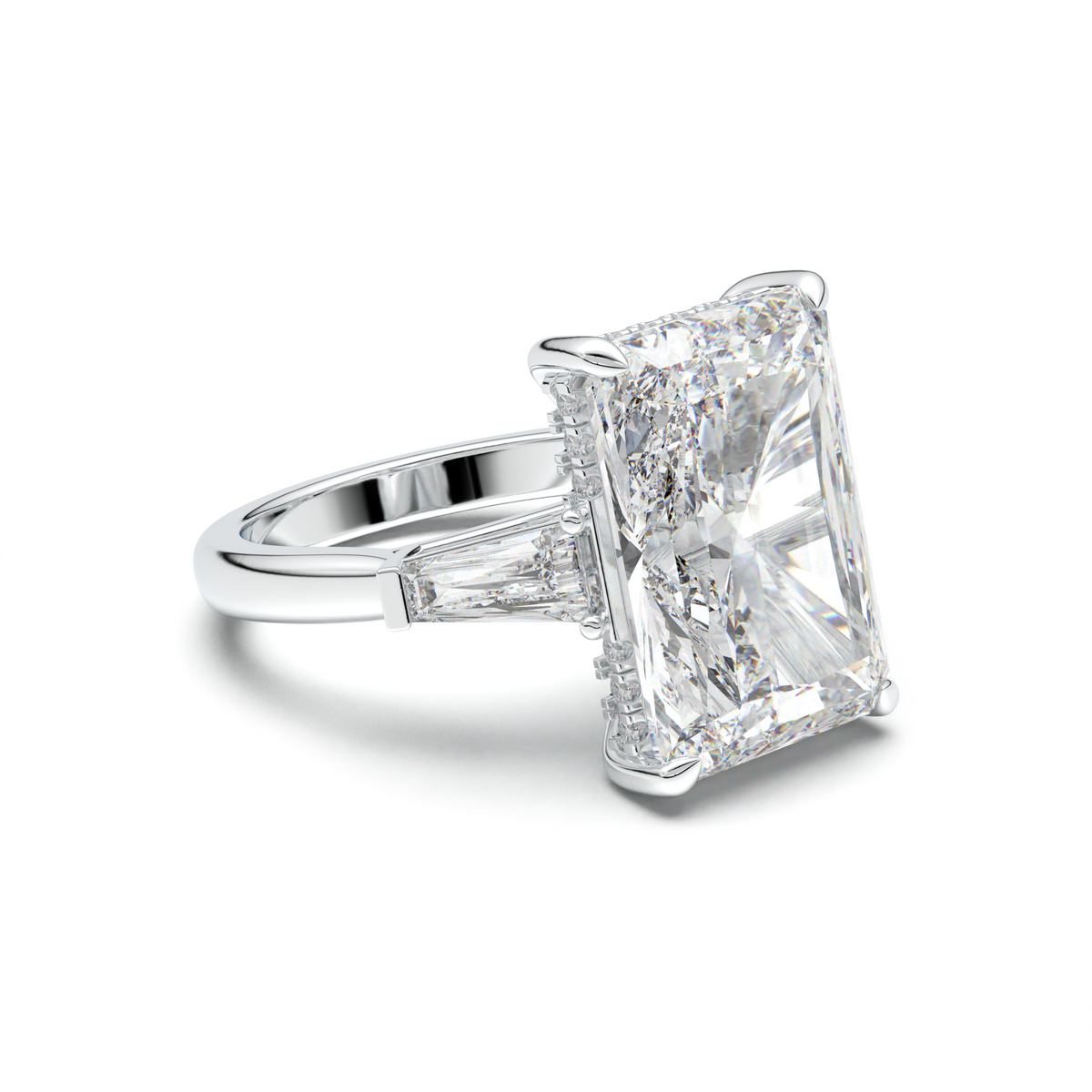 Radiant Baguette Hidden Halo Engagement Ring