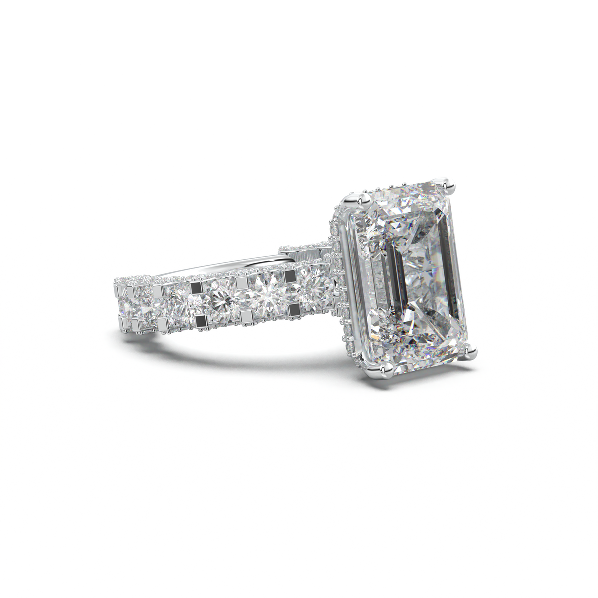 Emerald Diamond Band Engagement Ring