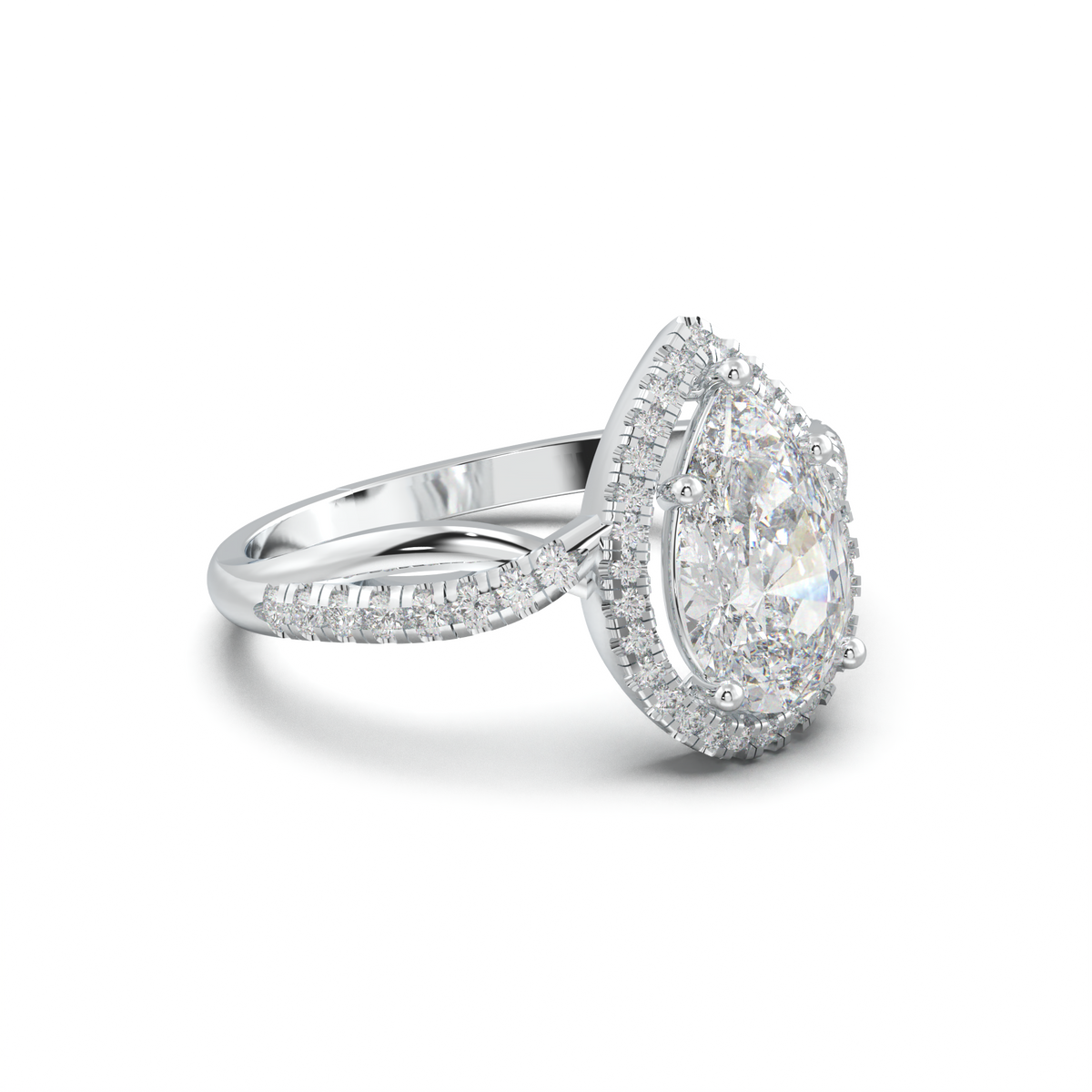 Pear Halo Twisted Pavé Engagement Ring