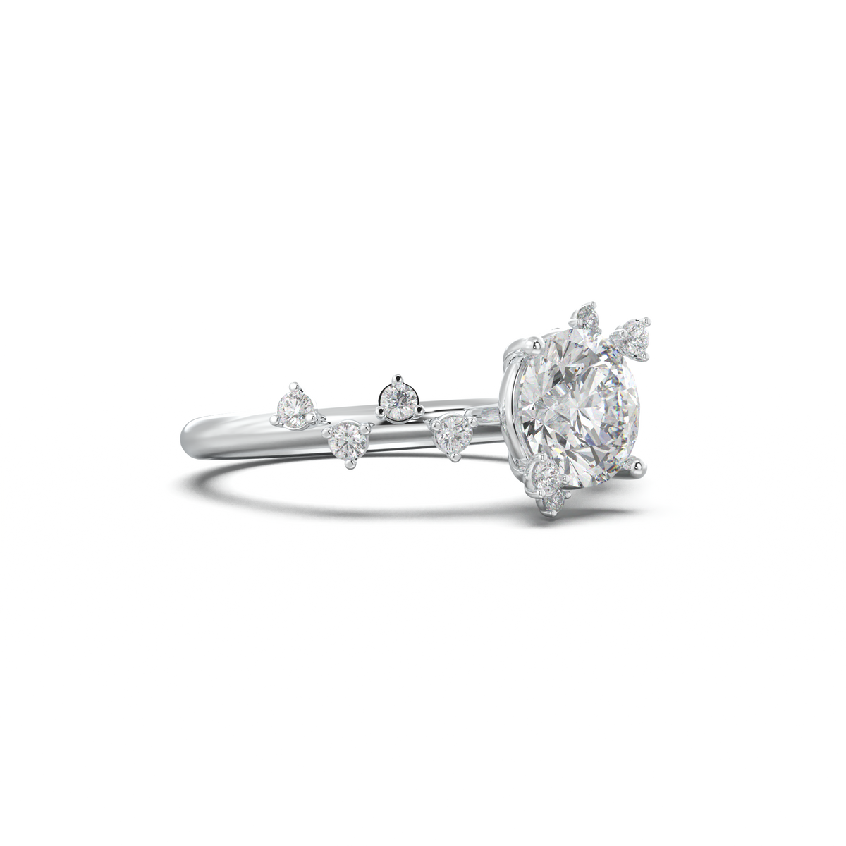 Round Botanical Accent Engagement Ring