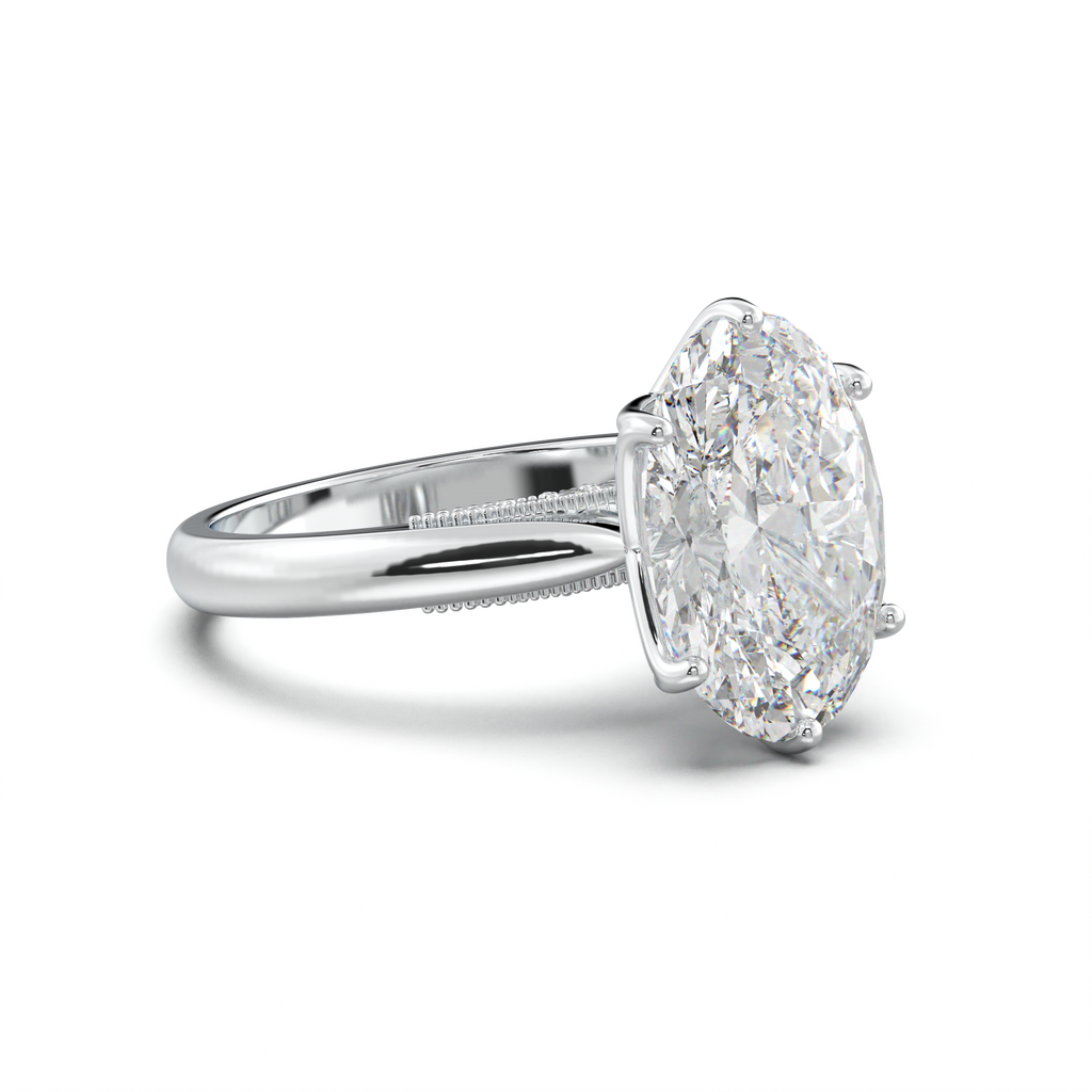 Oval Tulip Setting Hidden bridge Halo Engagement Ring
