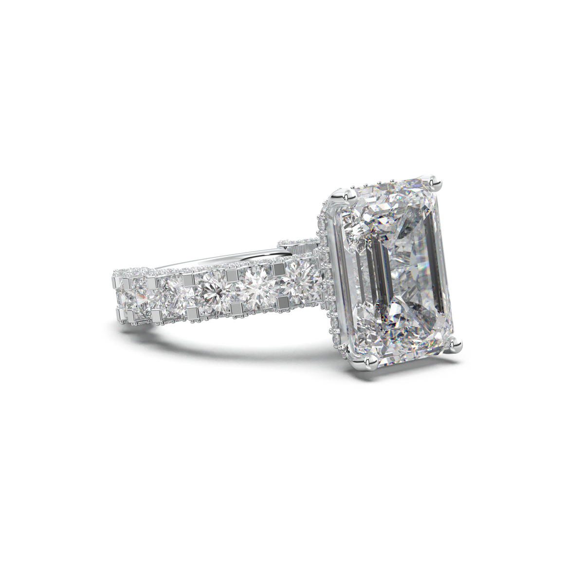 Emerald Diamond Band Engagement Ring