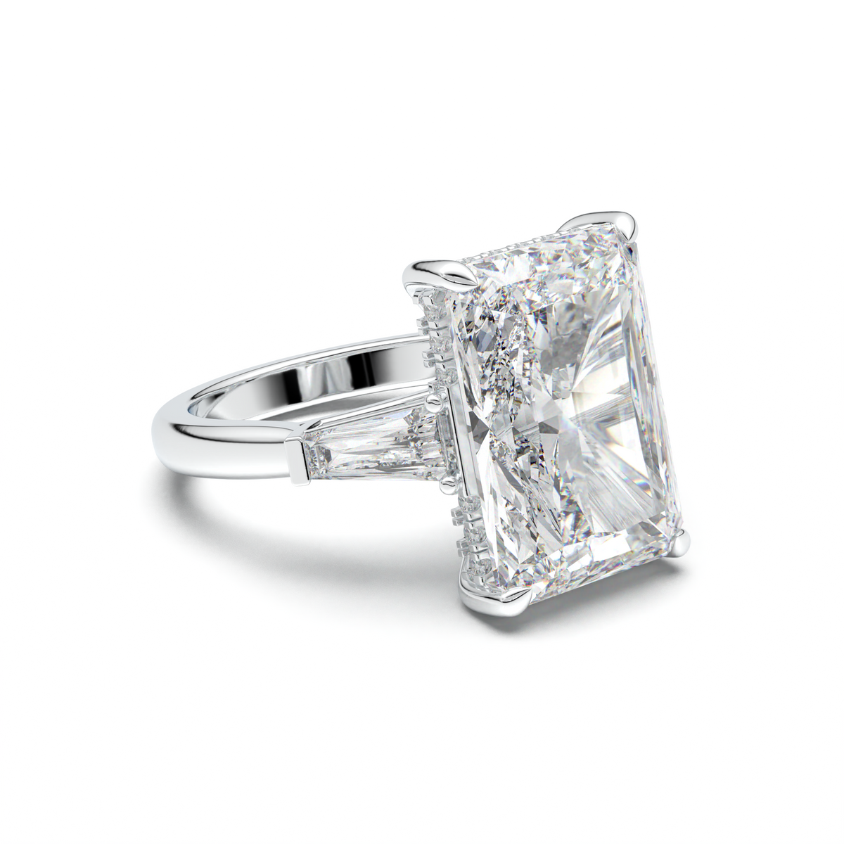Radiant Baguette Hidden Halo Engagement Ring