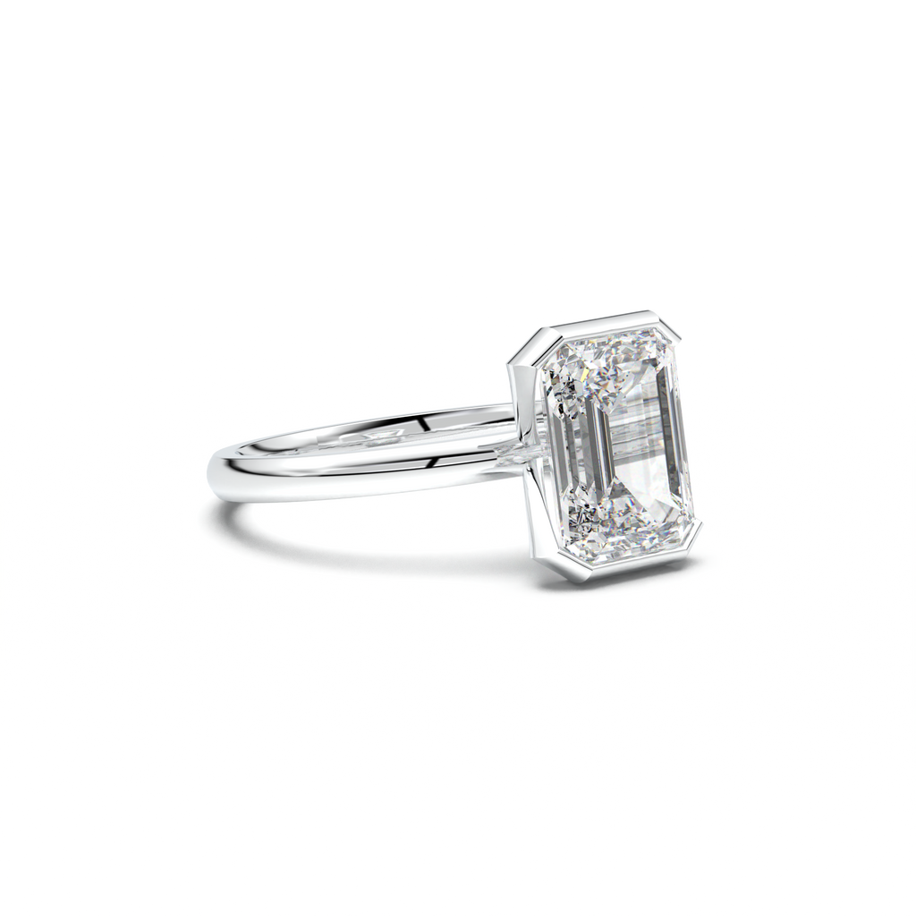Emerald Cut Half-Bezel Engagement Ring