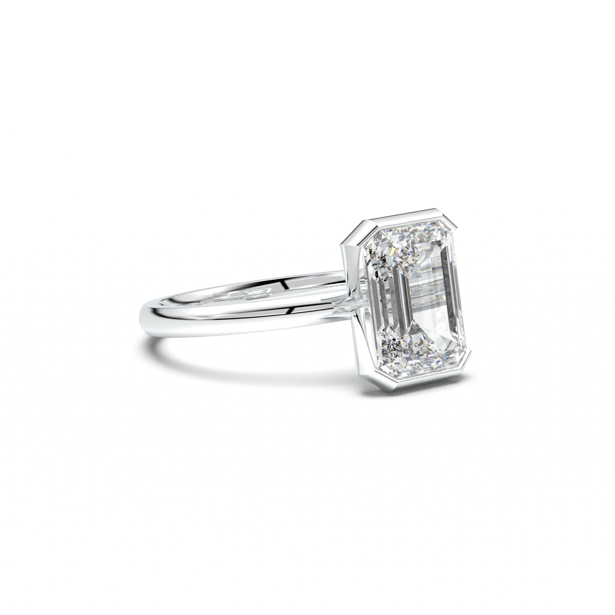 Emerald Cut Half-Bezel Engagement Ring