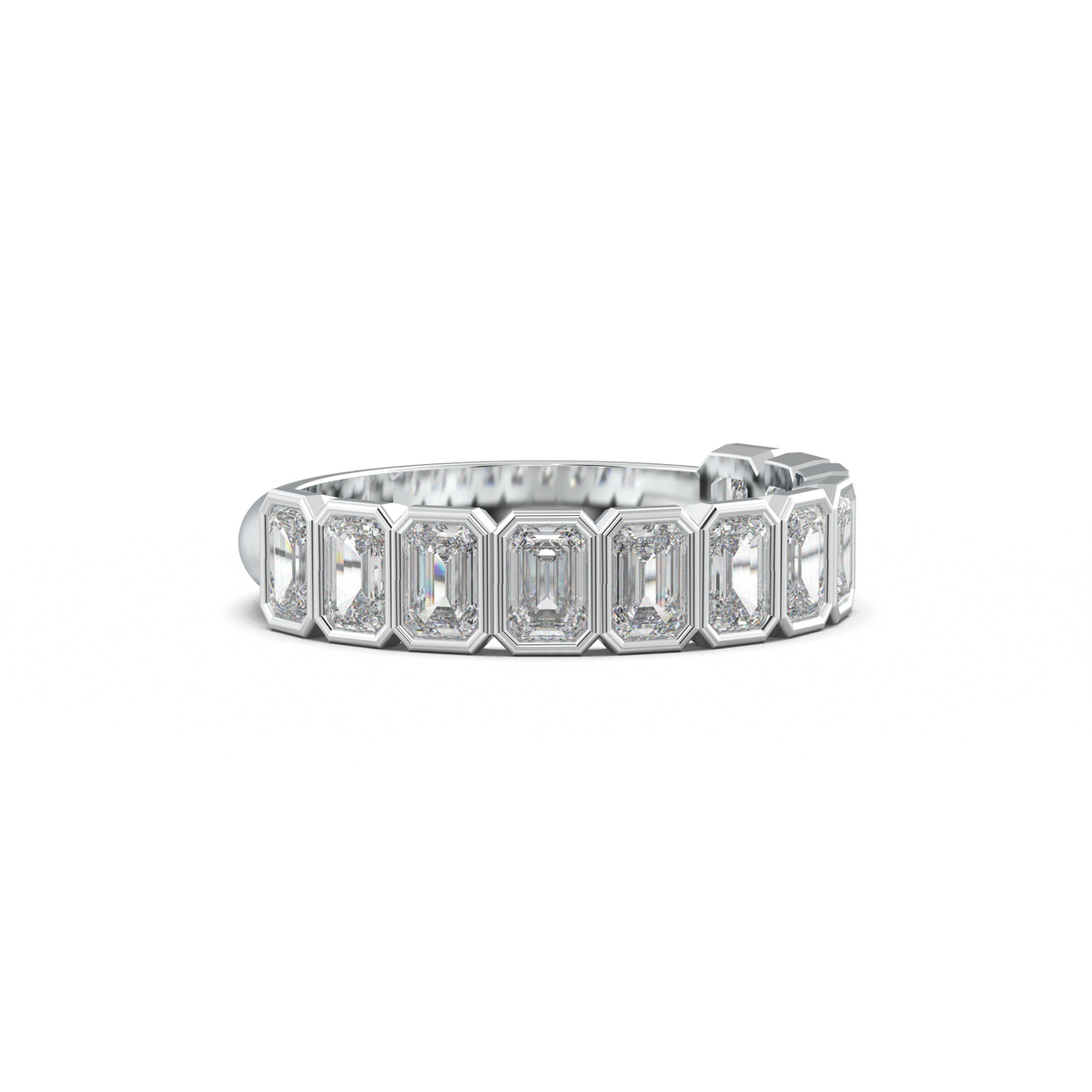 Emerald Bezel Half-Eternity Wedding Band