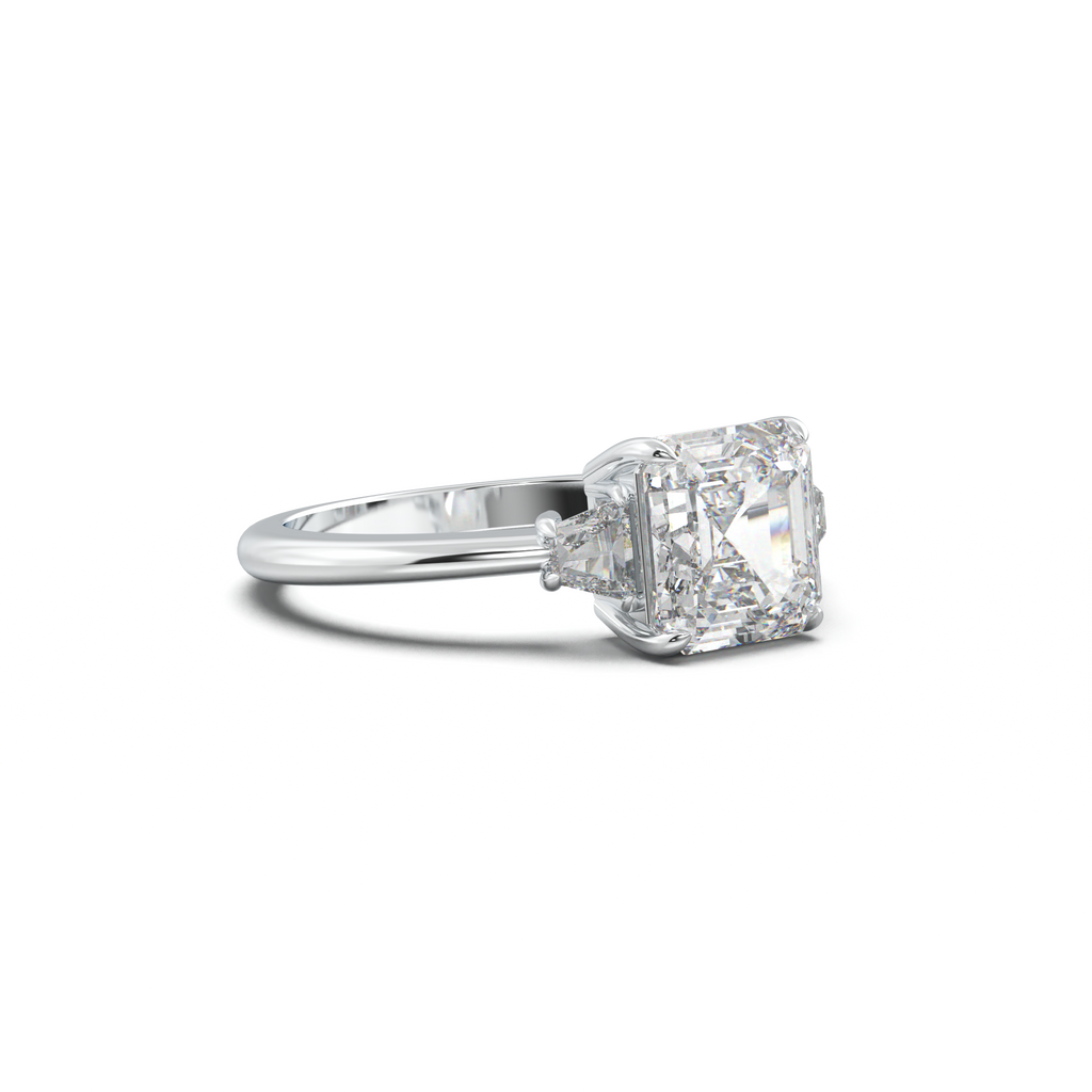 Asscher Baguette Three-Stone Engagement Ring