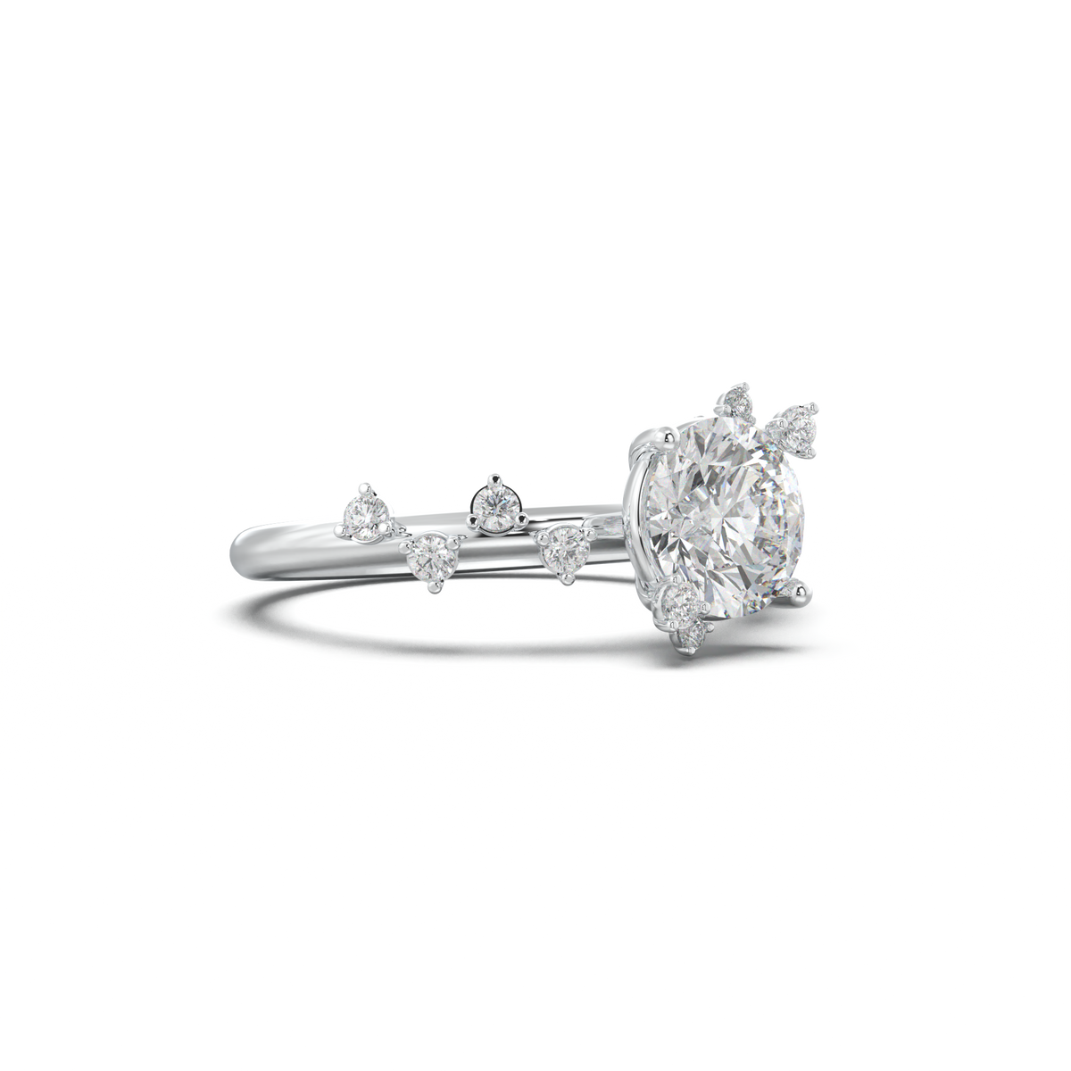 Round Botanical Accent Engagement Ring