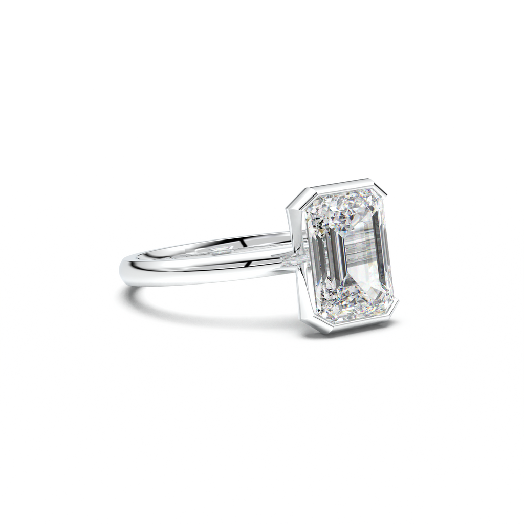 Emerald Cut Half-Bezel Engagement Ring