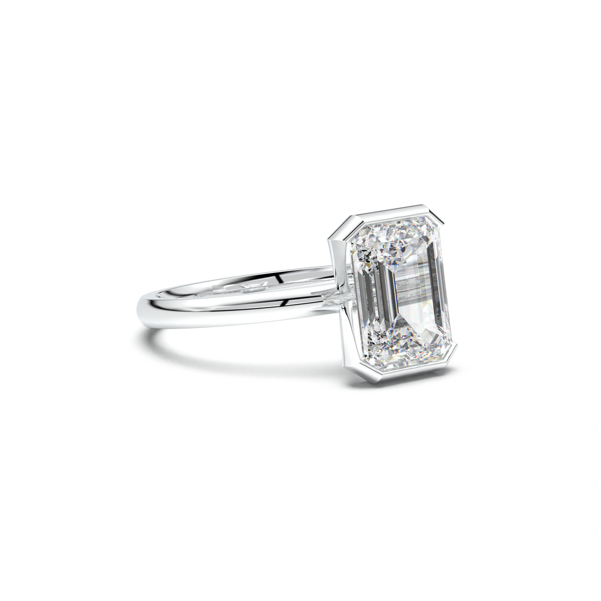 Emerald Cut Half-Bezel Engagement Ring