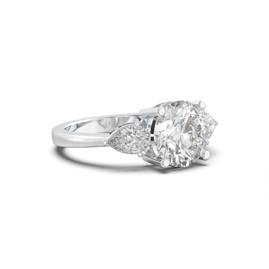 Round Pear Three-Stone Engagement Ring