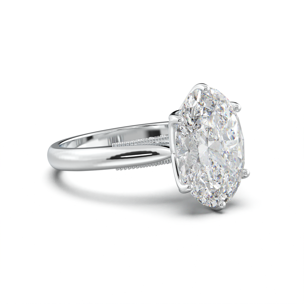 Oval Tulip Setting Hidden bridge Halo Engagement Ring